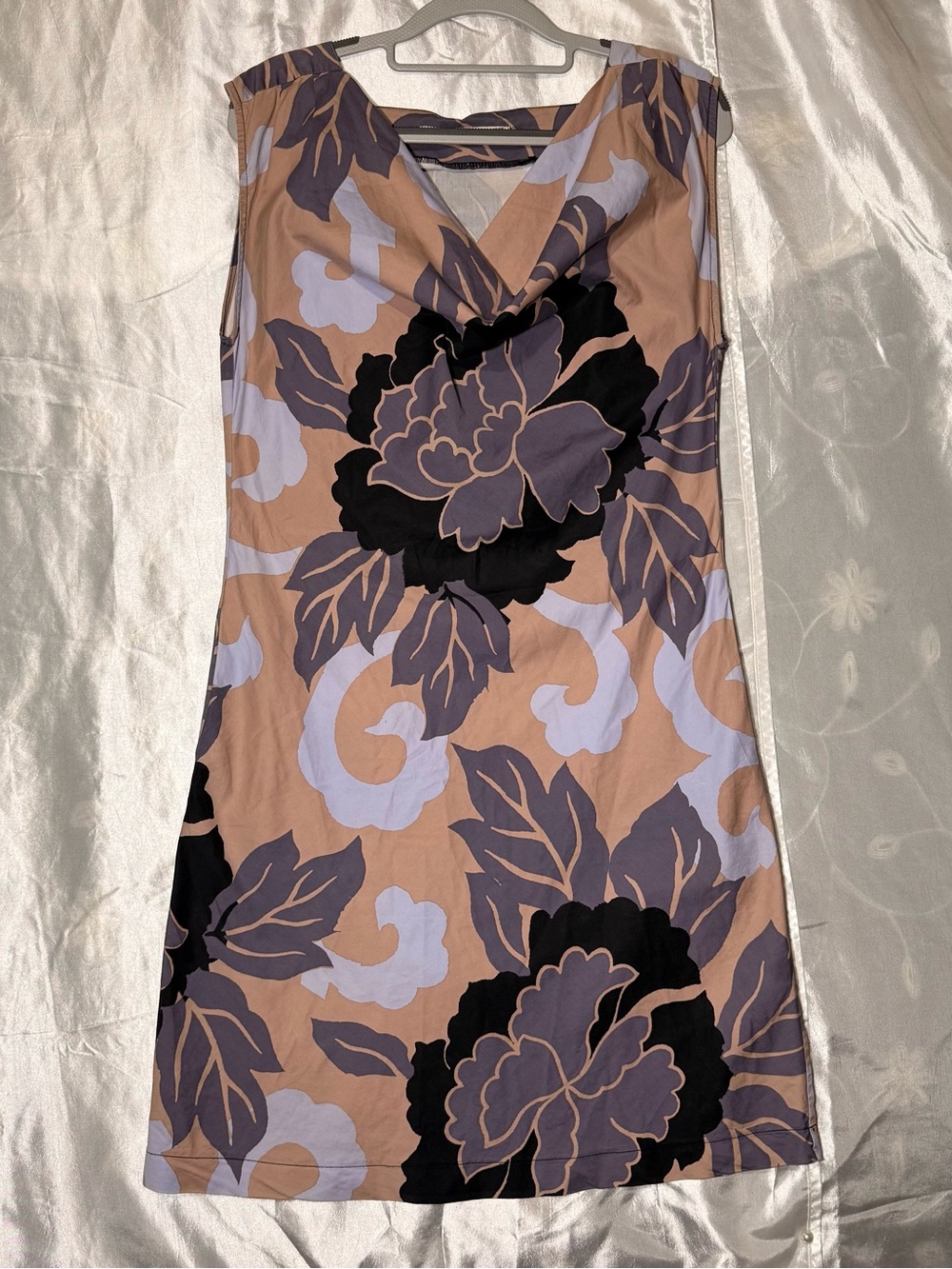 Part Two Scandinavian Violet Floral Sheath Dress with Draped Neckline UK Sz 5